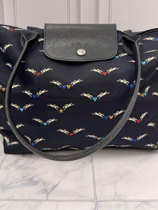 Longchamp Handbags - Longchamp Le Pliage Chevaux Ailes Navy Horse Print Shoulder Tote